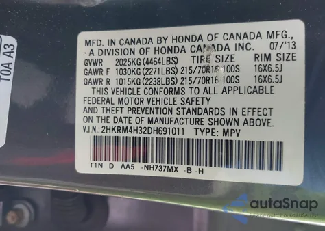 2013 Honda Cr-V Lx z USA, uszkodzony, nr VIN 2HKRM4H32DH691011